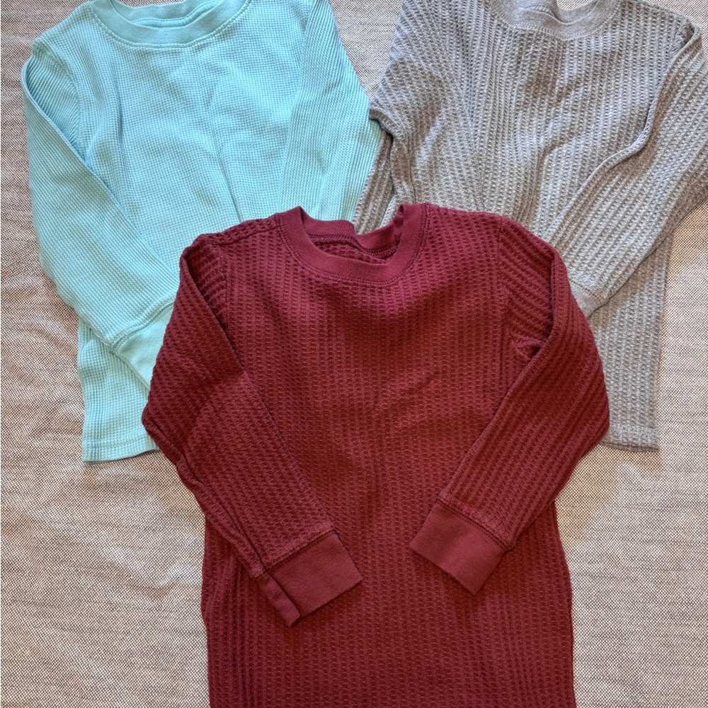 ⭕️Boys Waffle Knit thermal Sweaters bundle- Burgundy, Gray, and Mint kids